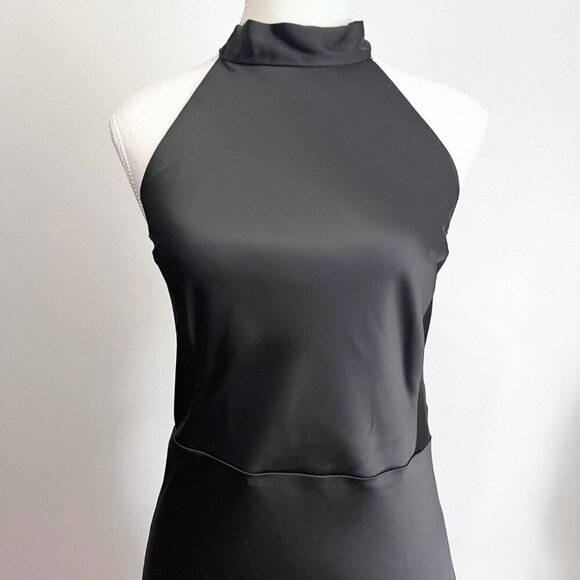 NWT JOIE BLACK SATIN HALTER OPEN BACK LONG EVENING DRESS - XL - Picture 4 of 12
